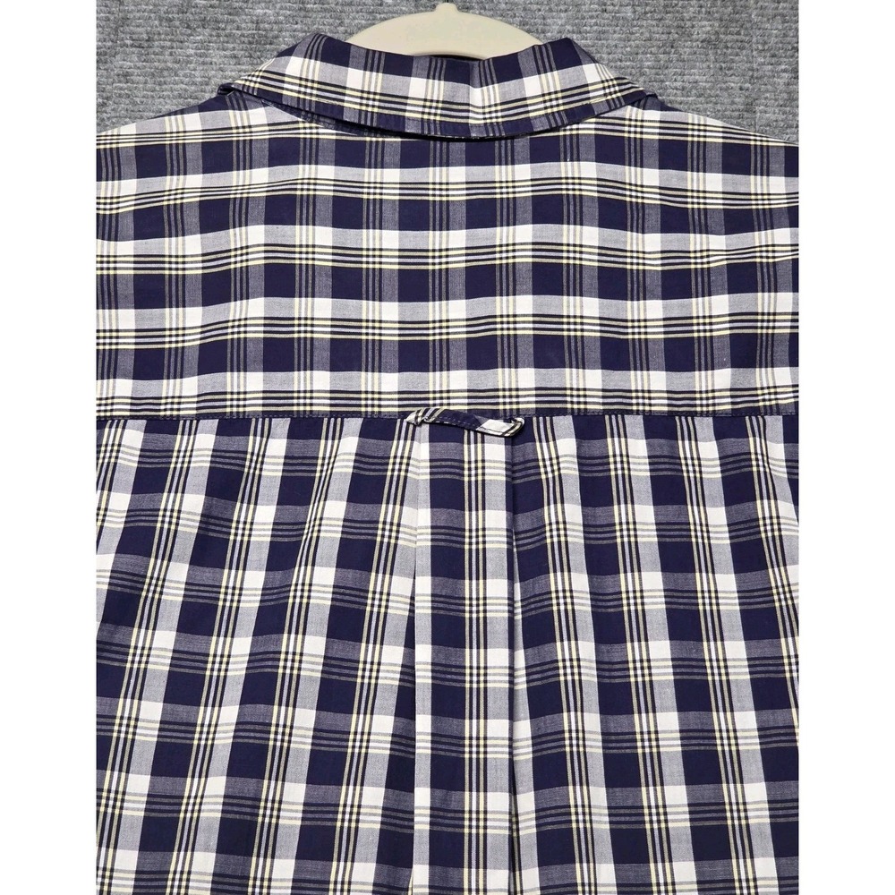90s Stars & Stripes Plaid Shirt Mens L Blue White Short Sleeve Button Up - Picture 7 of 10